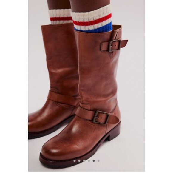 NIB-Free People Ride or Die Engineer Boots - Cognac - 8.5